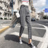 Vintage Plaid Pants for Women Sashes Pencil Pant High Waist Retro