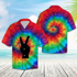 Tie-Dye Peace Symbol V Sign Hippie Hawaiian Aloha Shirts