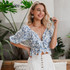 Sexy floral print Vintage v neck lantern sleeve Boho Bohemian Tops