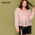 Pink Button Front Laser Cut Ruffle Hem Blouse