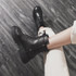 Women's flat thick platform combat boots back zipper biker boots