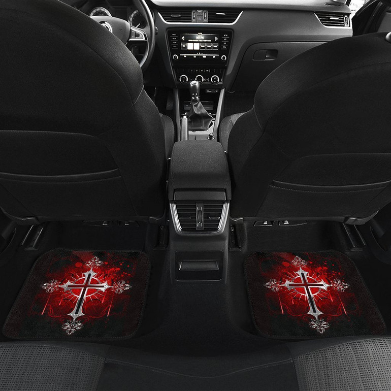 Silver cross in Red Car Floor Mats