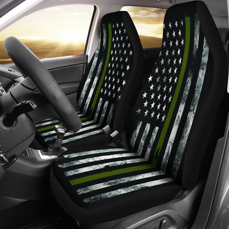 Military Green Thin Line American Flag Seat Covers