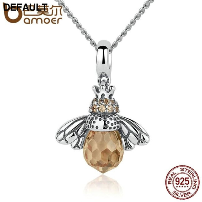 BAMOER 925 Sterling Silver Lovely Orange Bee Animal Pendants Necklace for Women Fine Jewelry CC035