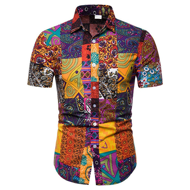 Summer new men's casual short-sleeved flower shirt