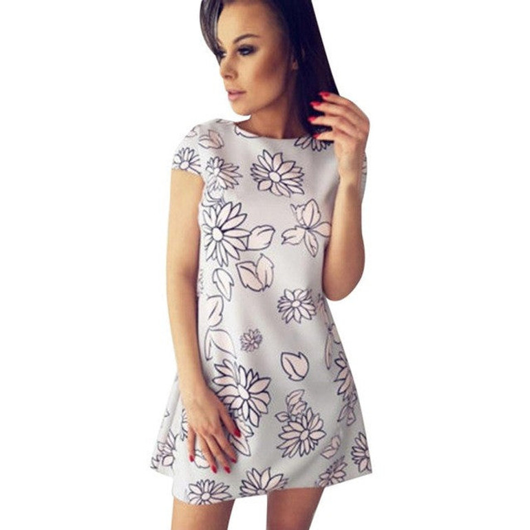 Summer Floral Printed Dress 2017 Women Ladies Short Sleeves Dress Short Elegent Simplicity Straight Dresses vestido curto lisos Summer Floral Printed Dress 2017 Women Ladies Short Sleeves Dress Short Elegent Simplicity Straight Dresses vestido curto lisos