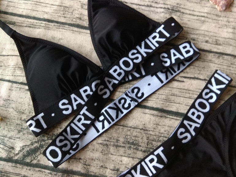 Letter Bandage Bikini Set Padded Swimsuit