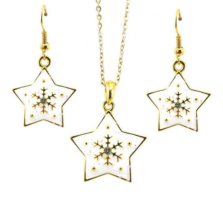 Star Snow Flake Necklace Pendant Earrings Set Star Snow Flake Necklace Pendant Earrings Set