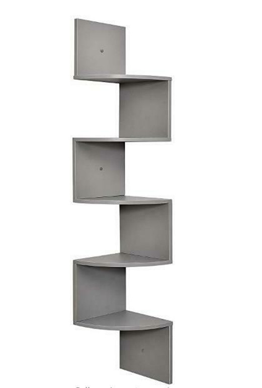 Gray 5Tier Corner Shelf Wall Mount Zig Zag Storage Rack Shelves Floating Display