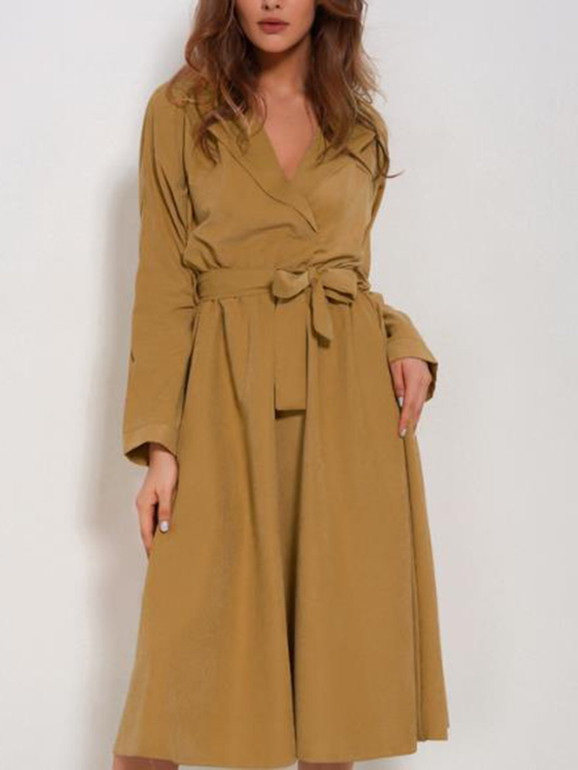 Fashion Lapel Long Sleeve Trench Coat