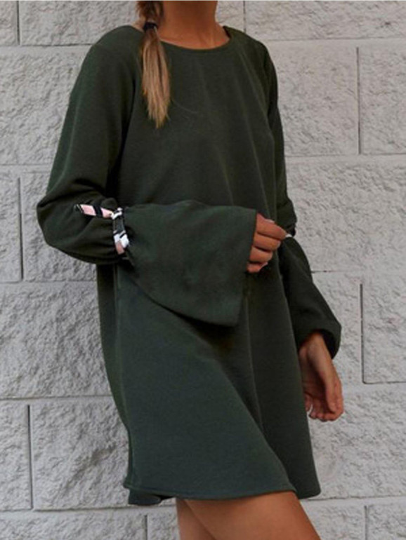 Round Neck Plain Basic Elegant Dress