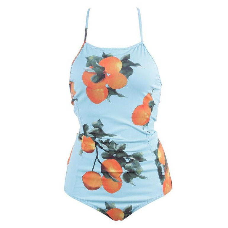 Eve - Oranges Lace Up Back Blue One Piece Swimsuit