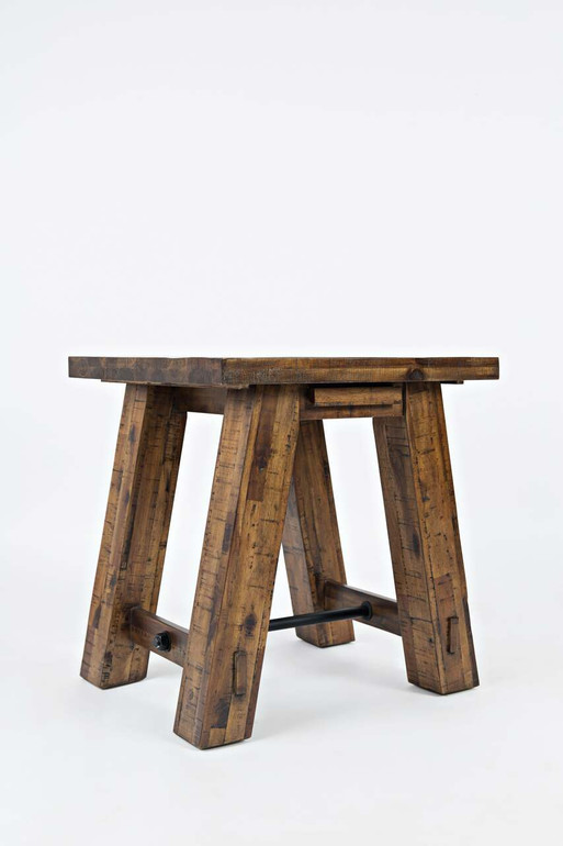 Transitional Wood And Metal End Table With Trestle Base, Brown