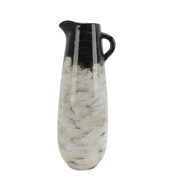 Transitional Ceramic Vase with Handle, Black and White