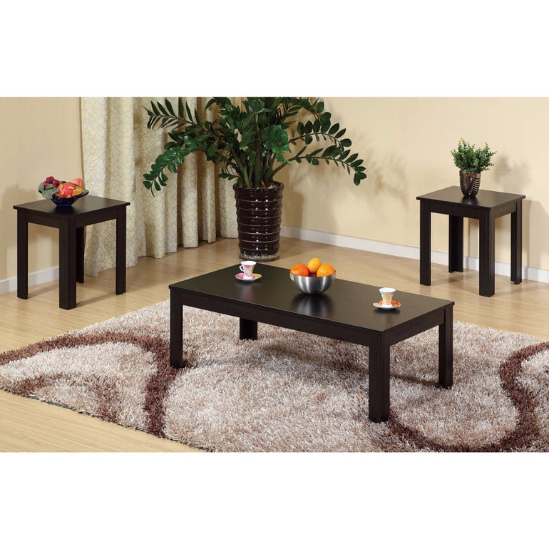 Sleek Contemporary Coffee & End Table, Set of 3, Black