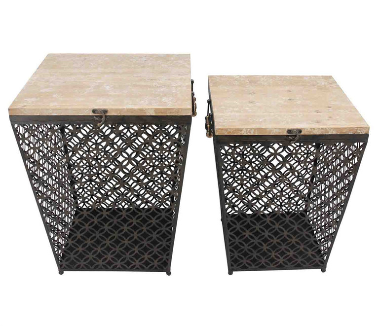 Metal Side Table with Storage, Set of 2, Black