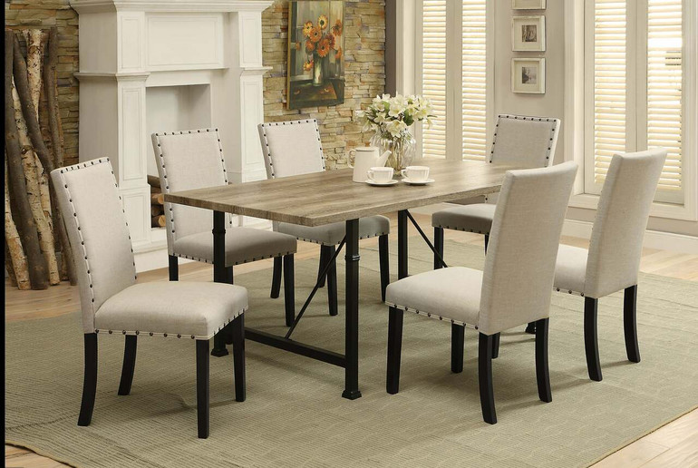 Metal Framed Dining Table with Smooth Wooden Top, Black and Brown
