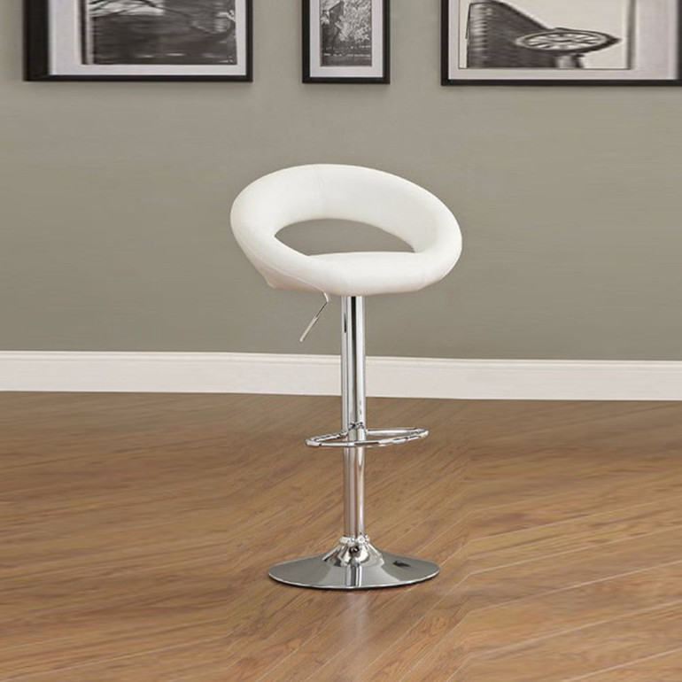 Leather & Metal Bar Stool, With Adjustable Height, Pack Of 2, White