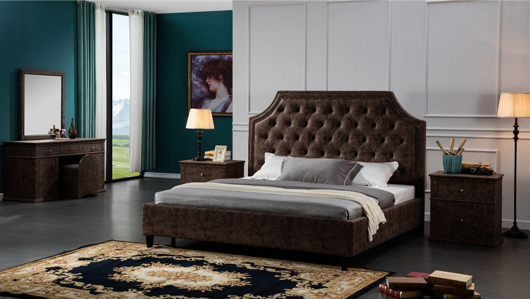 Leatherette Upholstered Wooden Eastern King Sized Bed with Tufted Headboard, Brown Leatherette Upholstered Wooden Eastern King Sized Bed with Tufted Headboard, Brown