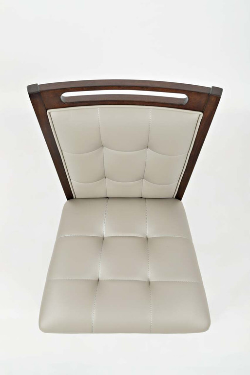 Leatherette Upholstered Solid Wood Counter Stool, Set of Two, Brown and Light Gray
