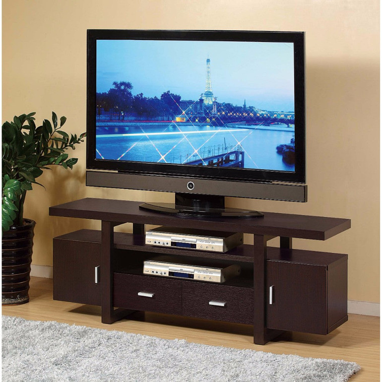 Elegant TV Stand With Metal Glide Drawers, Brown Elegant TV Stand With Metal Glide Drawers, Brown