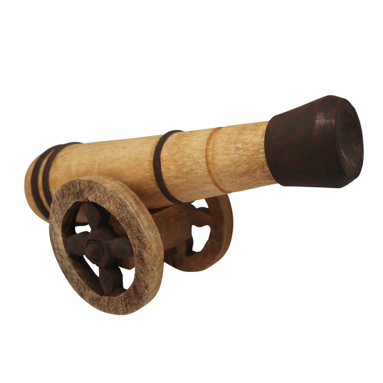 Decorative Wooden Canon Statue, Brown and Beige Decorative Wooden Canon Statue, Brown and Beige