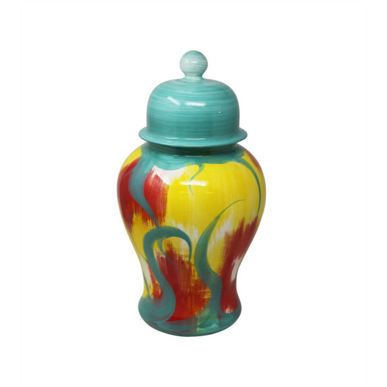Decorative Covered Ceramic Jar, Multicolor Decorative Covered Ceramic Jar, Multicolor