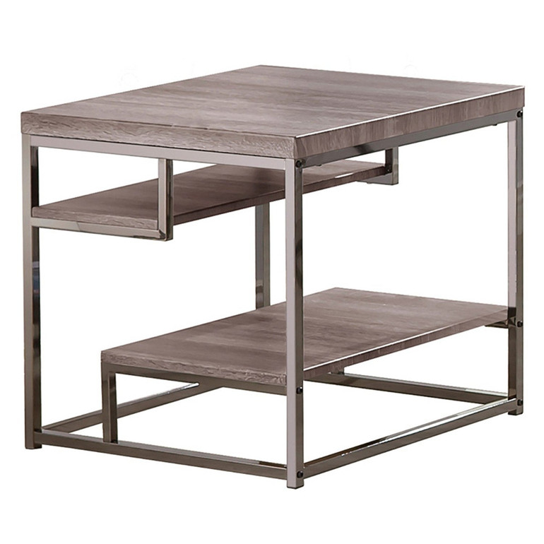Contemporary Style Wooden Metallic End Table With Two Shelves, Gray Contemporary Style Wooden Metallic End Table With Two Shelves, Gray
