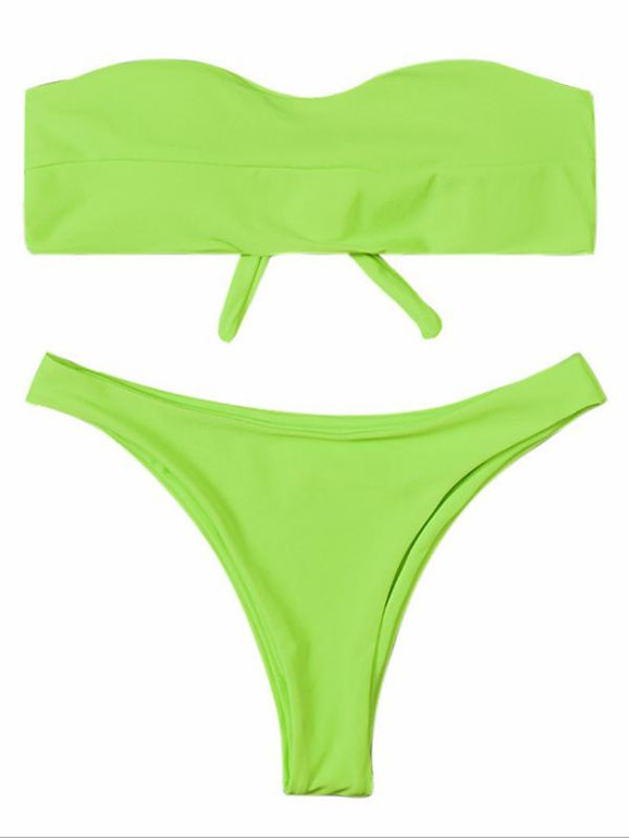 Solid Color Strapless Bandage Bikini Swimsuit