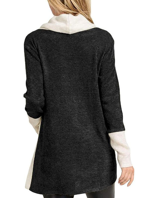 Casual Contrast Color High-Neck Blouses&Shirts Tops