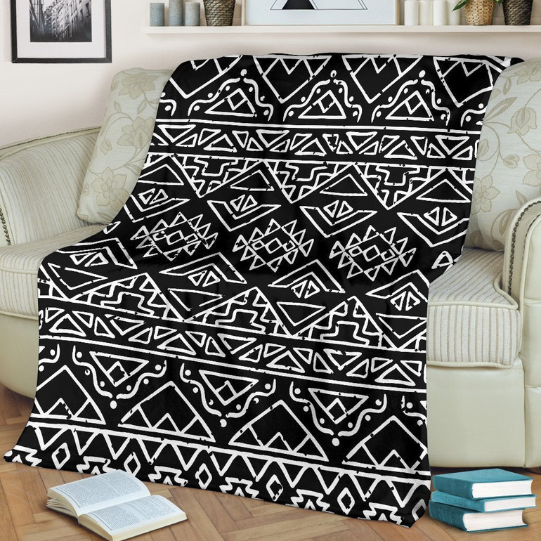 Black Ethnic Aztec Pattern Print Blanket KTSR