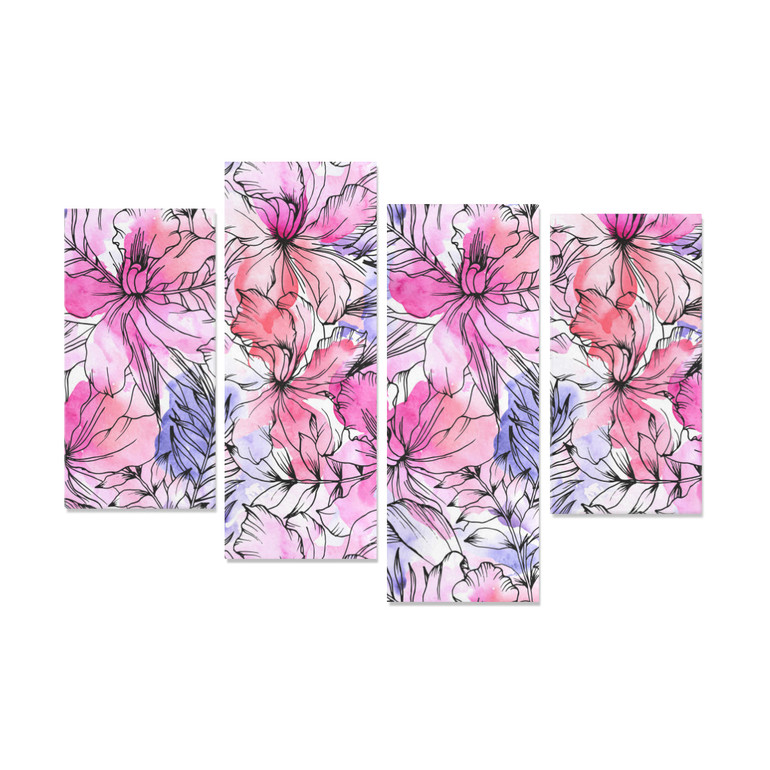 Floral Pattern Canvas Wall Art 4 Pieces Framed Wall Pictures