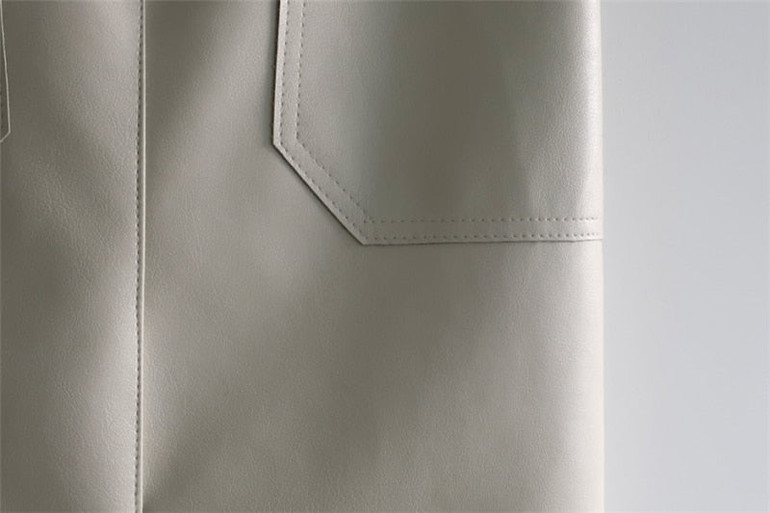 PU Leather Skirts High Waist Pockets Package Pencil  Skirt