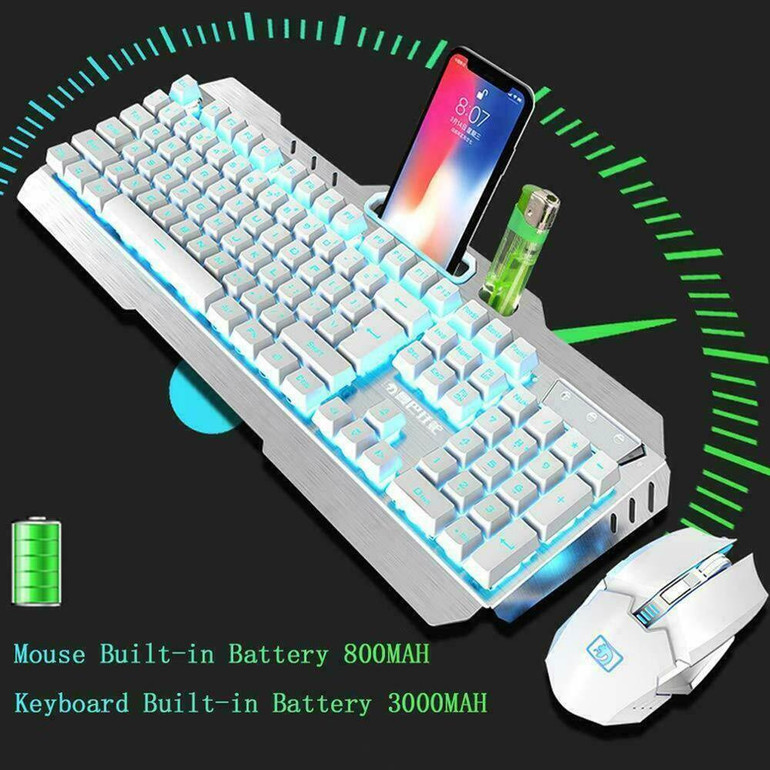 K670 Wireless Rechargeable Gaming Keyboard + Mouse Set LED Backlit Mechanical Feel USB Keyboards Mice Combos