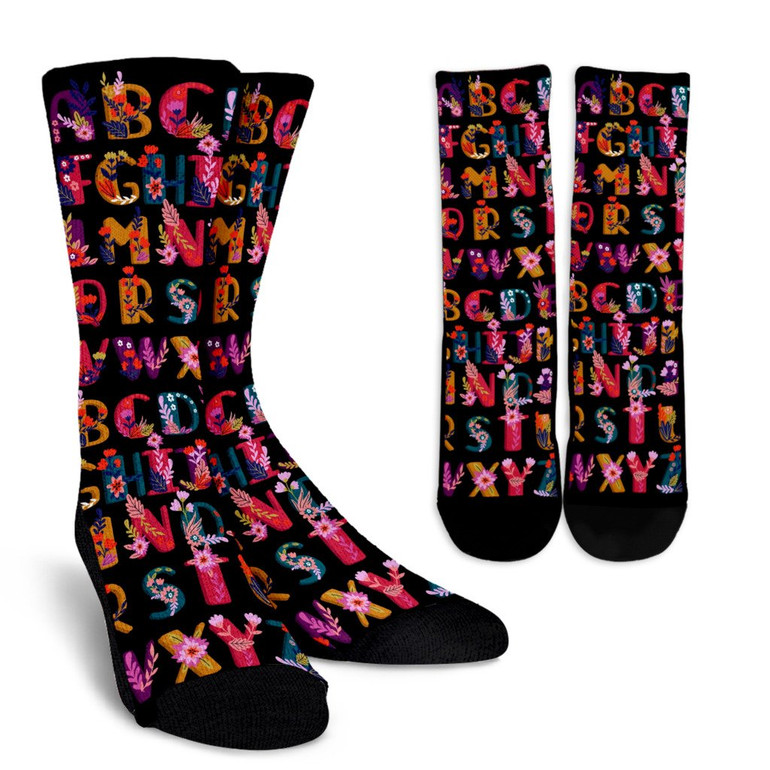 Folk Floral Alphabet Socks
