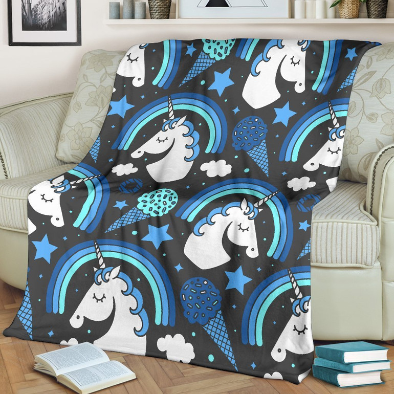 Blue Rainbow Unicorn Pattern Print Blanket KTSR