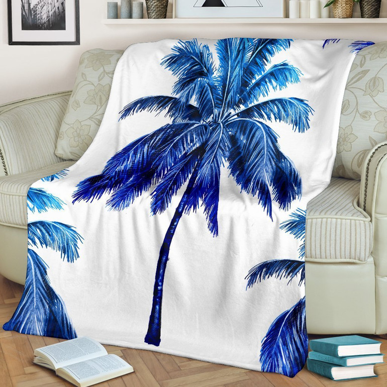Blue Palm Tree Pattern Print Blanket KTSR