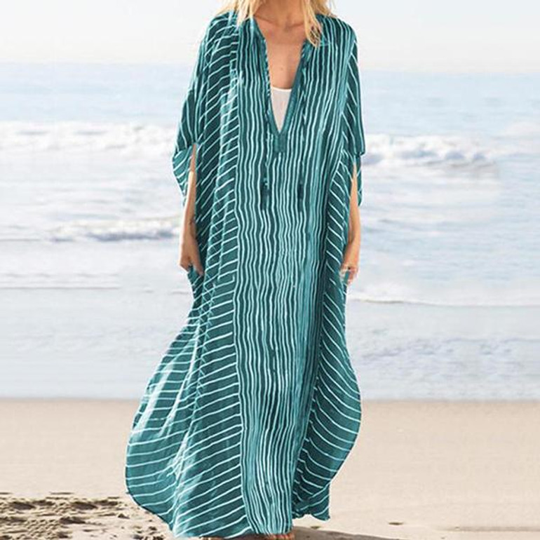 Plus Size Stripe Irregular V Neck Maxi Dress