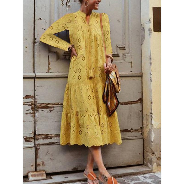 Stand Collar Long Sleeve Printed Dresses