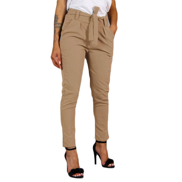 2020 Fashion Women High Waist Harem Pants Women Bandage Elastic Waist Stripe Casual Pants