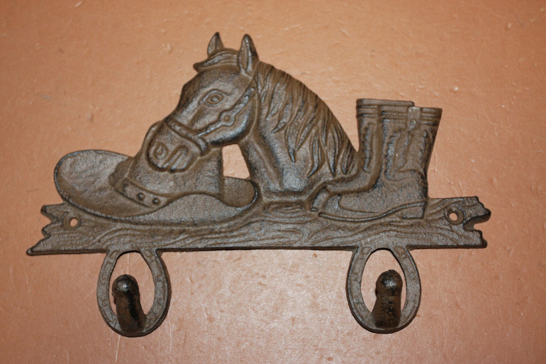 Rustic Western Bathroom Decor, Cast Iron Towel Hooks, 8 1/4 inch W-7