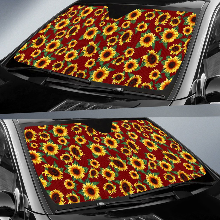 Sunflower Pattern Deep Red Background Car Auto Sun Shades