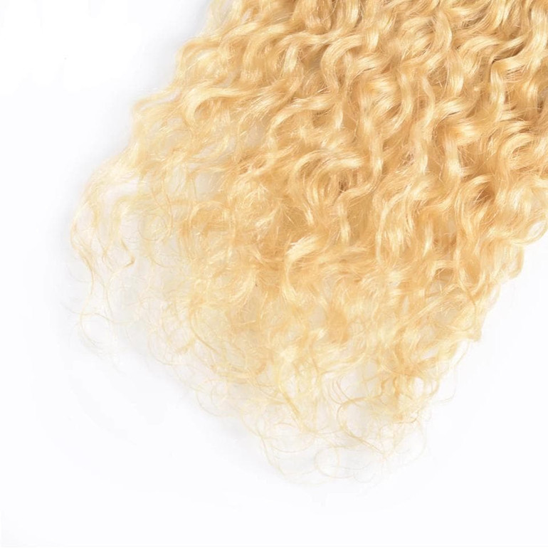 613 Blonde water Wave 4 Bundles with 13x4 Frontal with transparent lace