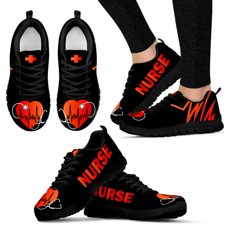Nurse Shoes Heart Stethoscope Women's Sneakers - Black