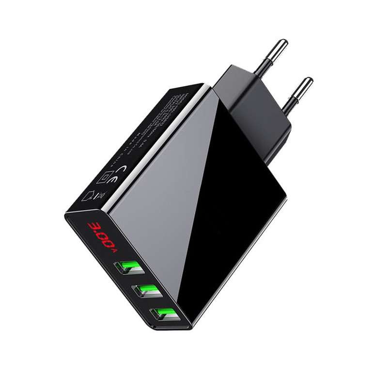 3 Port USB Phone Charger LED Display EU Plug Total Max 3A Smart Fast Charger Mobile Wall Charger for iPhone iPad Samsung