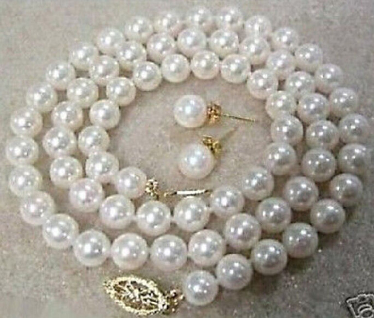 8MM AAA White South Sea Shell Pearl Necklace Earring Set 18" LL008