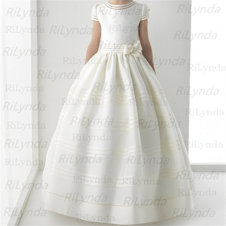 White Lace Girls Dresses Floor Length First Communion Dress Princess Dress