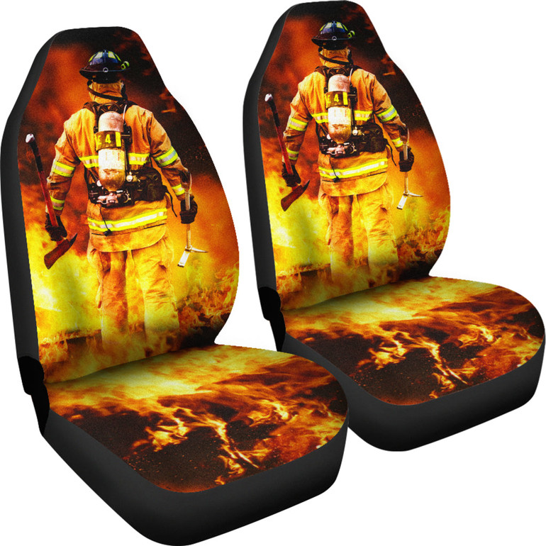 Firefighter In Flames Car Seat Covers (set of 2)