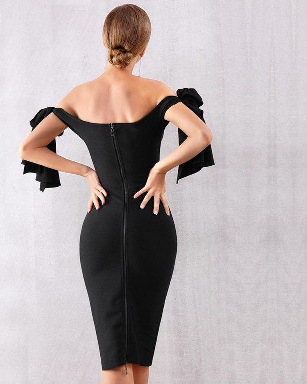 Black Off Shoulder Slash Neck Bandage Bodycon Dress