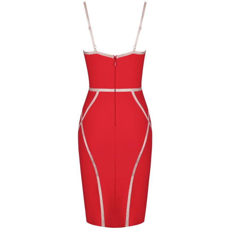 Women Metallic Striped Red Bandage Bodycon Club Party Dress